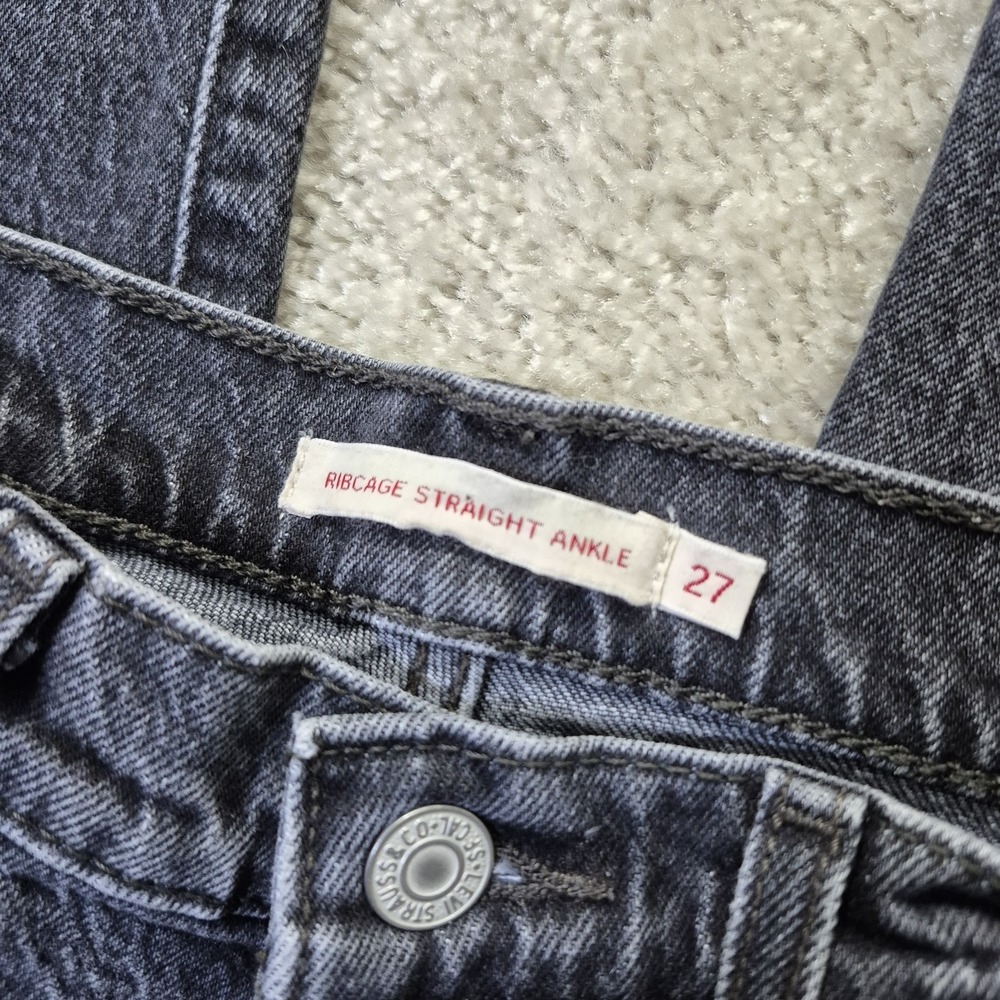 Levis Premium Jeans Ribcage Straight Ankle Womens 27/27 Black Relaxed 90s Mom - Picture 2 of 14